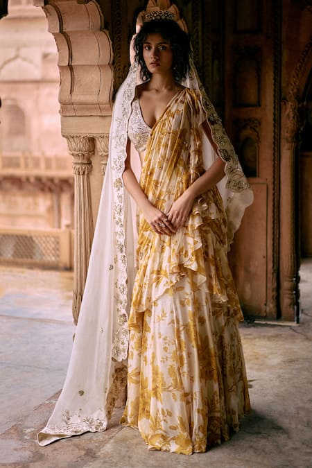 Paulmi and Harsh Printed Pre-Draped Ruffle Saree With Blouse 