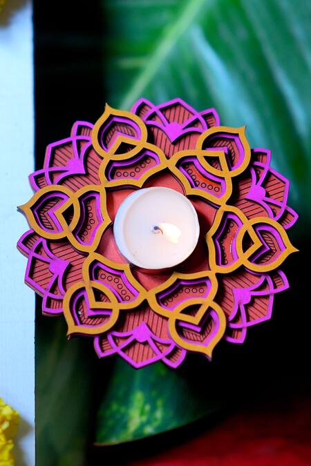 Buy Label Sneha Multi Color Fibre Board Flower Shaped Diyas - Set Of 4 Online at Aza Fashions Buy_Label Sneha_Multi Color Fibre Board Flower Shaped Diyas - Set Of 4_Online_at_Aza_Fashions