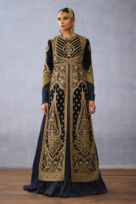 Torani Black Muslin Silk Embroidery Zardozi Round Bhadra Vamika Jacket With Anarkali 