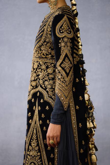 Buy_Torani_Black Muslin, Silk Zari, Bhadra Vamika Zardozi Embroidered Jacket With Anarkali _Online_at_Aza_Fashions