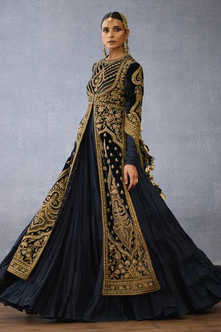 Shop_Torani_Black Muslin, Silk Zari, Bhadra Vamika Zardozi Embroidered Jacket With Anarkali 