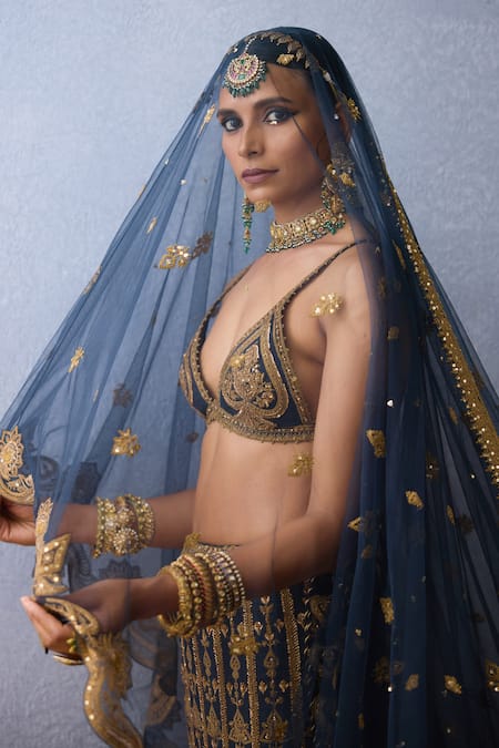 Shop Torani Black Net, Jersey Sequins, Zari, Bhadra Nalika Zardozi Embroidered Lehenga Set Online at Aza Fashions Shop_Torani_Black Net, Jersey Sequins, Zari, Bhadra Nalika Zardozi Embroidered Lehenga Set _Online_at_Aza_Fashions