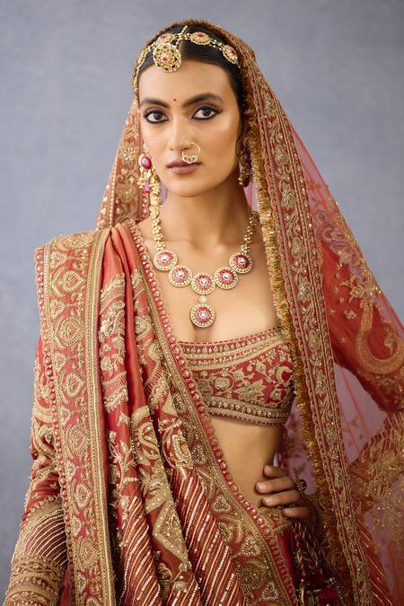 Torani Orange Net, Tissue Sequins, Gerua Surbhi Spade Embroidered Bridal Lehenga Set at Aza Fashions Torani_Orange Net, Tissue Sequins, Gerua Surbhi Spade Embroidered Bridal Lehenga Set _at_Aza_Fashions