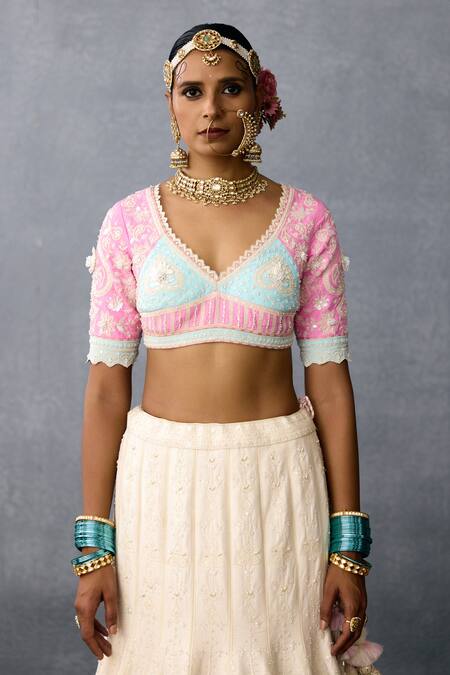 Torani Ivory Organza, Net, Jersey Sequins, Kumuda Birajini Threadwork Lehenga Set Online at Aza Fashions Torani_Ivory Organza, Net, Jersey Sequins, Kumuda Birajini Threadwork Lehenga Set _Online_at_Aza_Fashions