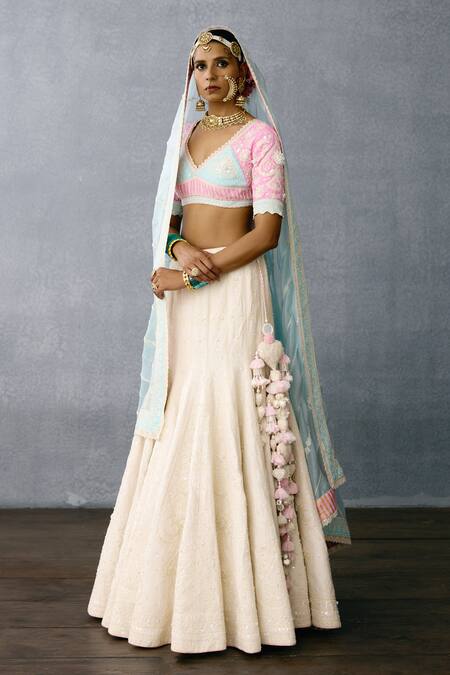 Shop Torani Ivory Organza, Net, Jersey Sequins, Kumuda Birajini Threadwork Lehenga Set Online at Aza Fashions Shop_Torani_Ivory Organza, Net, Jersey Sequins, Kumuda Birajini Threadwork Lehenga Set _Online_at_Aza_Fashions