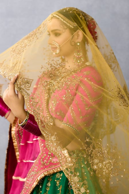 Torani Green Organza, Net Sequins, Embroidery, Zari Mayuri Srisa Bridal Lehenga Set Online at Aza Fashions Torani_Green Organza, Net Sequins, Embroidery, Zari Mayuri Srisa Bridal Lehenga Set _Online_at_Aza_Fashions