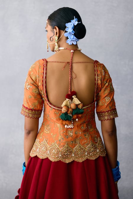 Torani Saroj Shreeja Embroidered Bridal Peplum Blouse Lehenga Set 