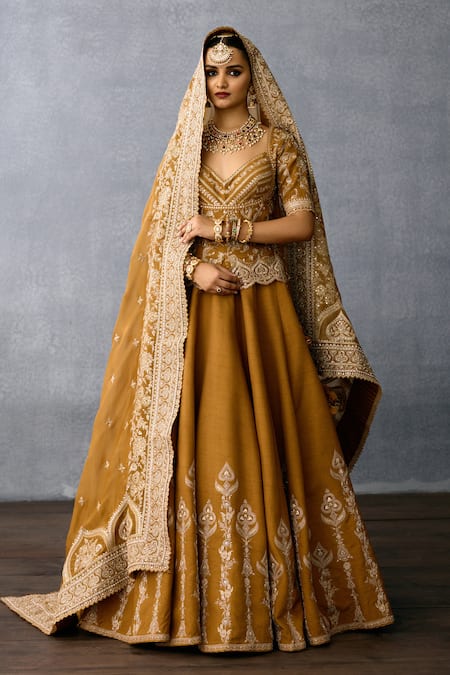 Torani Yellow Jeni Silk Embroidery Thread Sweetheart Mehre Hasina Bridal Lehenga Set 