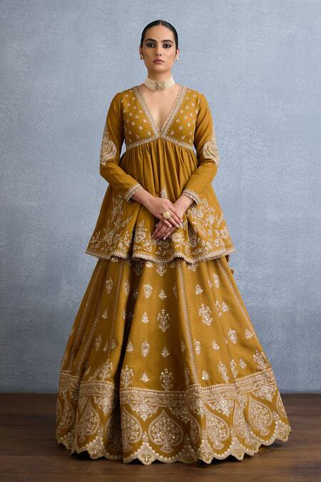 Torani_Yellow Organza, Jersey Zari, Mehre Heer Mughal Floral Embroidered Lehenga Set _Online_at_Aza_Fashions