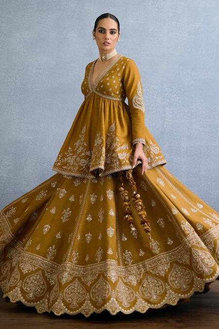 Torani_Yellow Organza, Jersey Zari, Mehre Heer Mughal Floral Embroidered Lehenga Set _at_Aza_Fashions