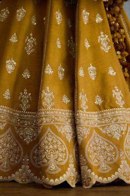 Buy_Torani_Yellow Organza, Jersey Zari, Mehre Heer Mughal Floral Embroidered Lehenga Set 