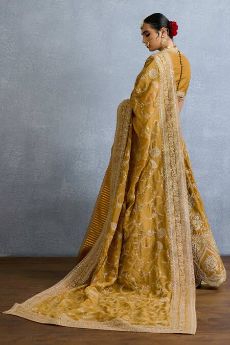 Buy_Torani_Yellow Organza, Silk, Jersey, Mehre Ishiqa Stripe Embroidered Bridal Lehenga Set 