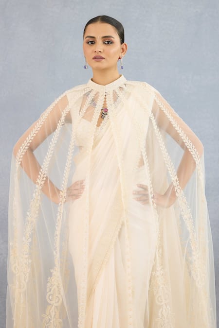 Torani_Ivory Georgette, Silk Diamonds, Sequins Maahe Lasika Heart Embroidered Saree_Online_at_Aza_Fashions