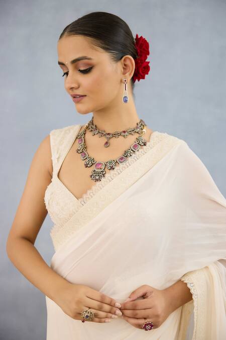 Buy_Torani_Ivory Georgette, Silk Diamonds, Sequins Maahe Lasika Heart Embroidered Saree_Online_at_Aza_Fashions