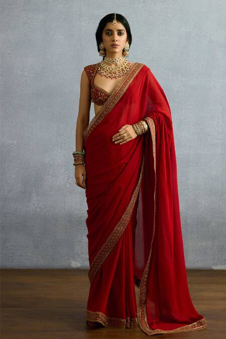 Shop Torani Red Georgette, Silk Sequins Shamse Lasika Embroidered Border Saree Online at Aza Fashions Shop_Torani_Red Georgette, Silk Sequins Shamse Lasika Embroidered Border Saree _Online_at_Aza_Fashions