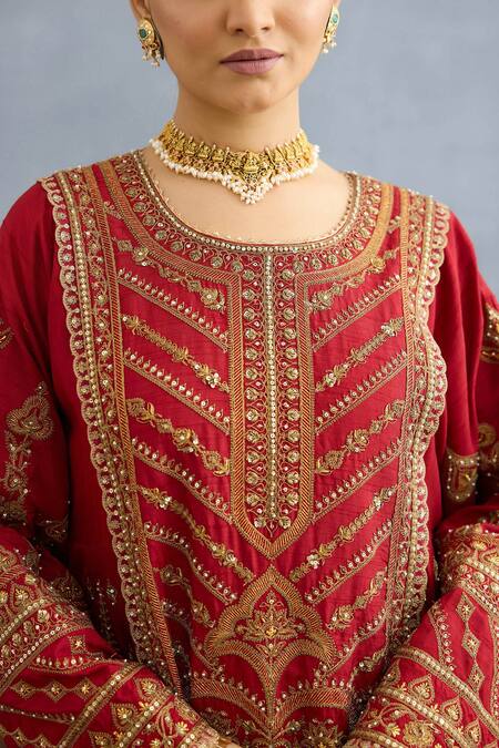 Torani Red Silk, Jersey Sequins, Embroidery Shamse Jabeen Dori Long Kurta Pant Set at Aza Fashions Torani_Red Silk, Jersey Sequins, Embroidery Shamse Jabeen Dori Long Kurta Pant Set _at_Aza_Fashions
