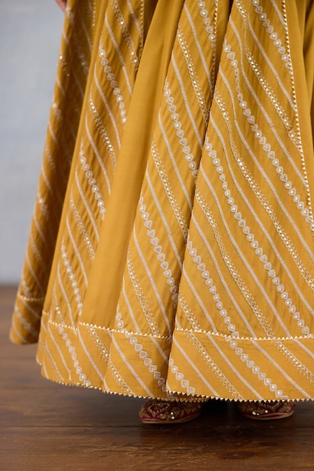 Torani_Yellow Jersey Crystals, Diamonds, Embroidery Round Mehre Reja Dori Anarkali Set _at_Aza_Fashions