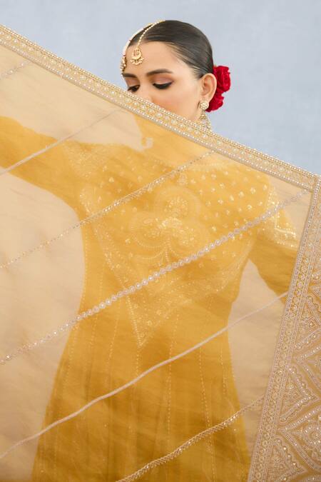 Buy_Torani_Yellow Jersey Crystals, Diamonds, Embroidery Round Mehre Reja Dori Anarkali Set 