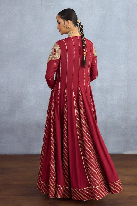 Shop Torani Red Jersey, Chiffon Crystals, Sequins, Shamse Reja Blossom Dori Anarkali Set at Aza Fashions Shop_Torani_Red Jersey, Chiffon Crystals, Sequins, Shamse Reja Blossom Dori Anarkali Set _at_Aza_Fashions