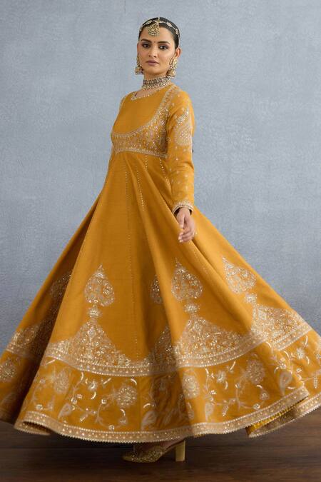 Torani Yellow Jersey, Silk Embroidery, Sequins Mehre Rano Botanic Vine Anarkali Set Online at Aza Fashions Torani_Yellow Jersey, Silk Embroidery, Sequins Mehre Rano Botanic Vine Anarkali Set _Online_at_Aza_Fashions