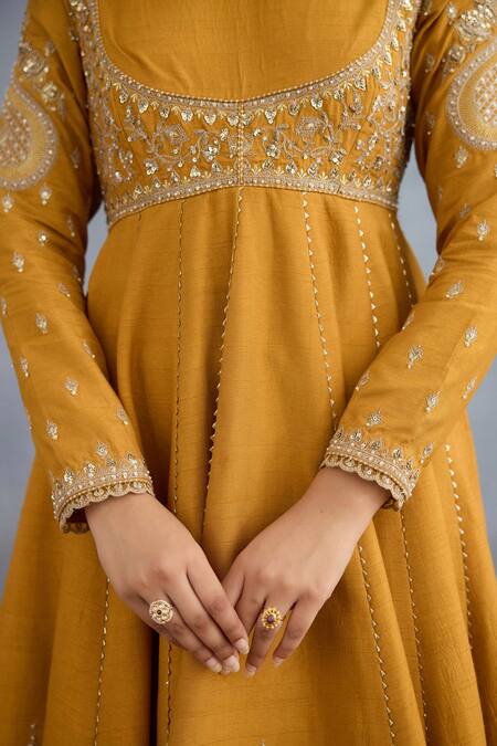 Buy Torani Yellow Jersey, Silk Embroidery, Sequins Mehre Rano Botanic Vine Anarkali Set Online at Aza Fashions Buy_Torani_Yellow Jersey, Silk Embroidery, Sequins Mehre Rano Botanic Vine Anarkali Set _Online_at_Aza_Fashions
