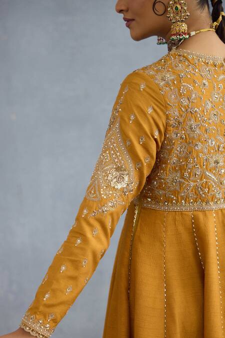 Torani Yellow Jersey, Silk Embroidery, Sequins Mehre Rano Botanic Vine Anarkali Set at Aza Fashions Torani_Yellow Jersey, Silk Embroidery, Sequins Mehre Rano Botanic Vine Anarkali Set _at_Aza_Fashions