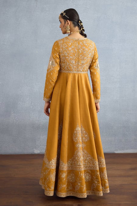 Shop Torani Yellow Jersey, Silk Embroidery, Sequins Mehre Rano Botanic Vine Anarkali Set at Aza Fashions Shop_Torani_Yellow Jersey, Silk Embroidery, Sequins Mehre Rano Botanic Vine Anarkali Set _at_Aza_Fashions