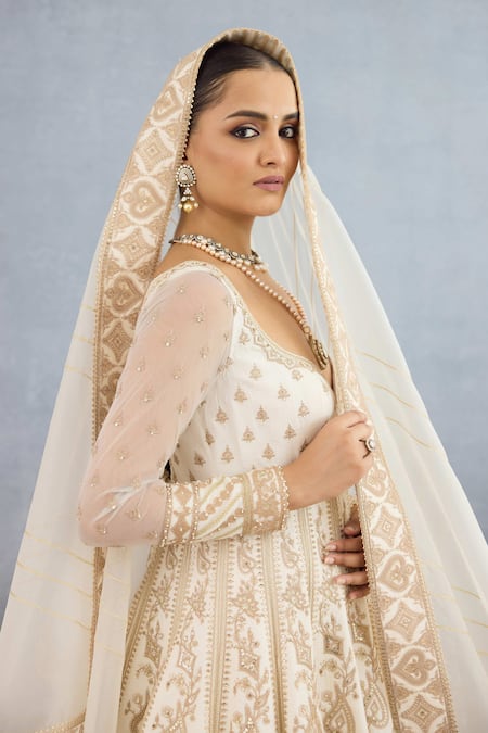 Shop Torani Ivory Jersey Diamonds, Embroidery Maahe Runa Lotus Vine Anarkali With Dupatta Online at Aza Fashions Shop_Torani_Ivory Jersey Diamonds, Embroidery Maahe Runa Lotus Vine Anarkali With Dupatta _Online_at_Aza_Fashions