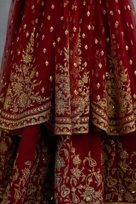 Buy Torani Red Jersey, Silk, Net Sequins, Gota Shamse Raazi Scalloped Anarkali Lehenga Set Online at Aza Fashions Buy_Torani_Red Jersey, Silk, Net Sequins, Gota Shamse Raazi Scalloped Anarkali Lehenga Set _Online_at_Aza_Fashions