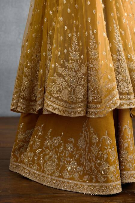 Torani Yellow Silk, Jersey, Net Sequins, Embroidery Mehre Raazi Anarkali Lehenga Set Online at Aza Fashions Torani_Yellow Silk, Jersey, Net Sequins, Embroidery Mehre Raazi Anarkali Lehenga Set _Online_at_Aza_Fashions