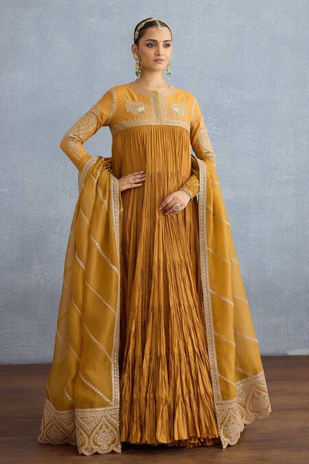 Torani Yellow Muslin, Silk Embroidery, Mehre Minaj Floral Heart Anarkali With Dupatta Online at Aza Fashions Torani_Yellow Muslin, Silk Embroidery, Mehre Minaj Floral Heart Anarkali With Dupatta _Online_at_Aza_Fashions