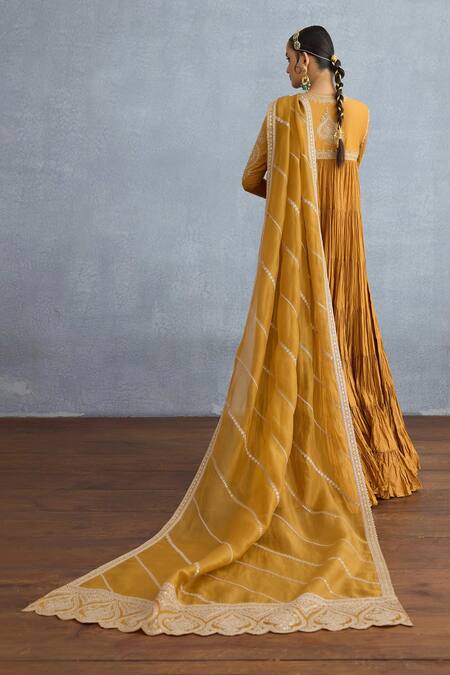 Shop Torani Yellow Muslin, Silk Embroidery, Mehre Minaj Floral Heart Anarkali With Dupatta at Aza Fashions Shop_Torani_Yellow Muslin, Silk Embroidery, Mehre Minaj Floral Heart Anarkali With Dupatta _at_Aza_Fashions