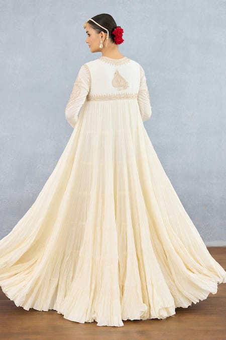 Shop Torani Ivory Muslin, Silk Sequins, Maahe Ruma Floral Heart Embroidered Anarkali at Aza Fashions Shop_Torani_Ivory Muslin, Silk Sequins, Maahe Ruma Floral Heart Embroidered Anarkali _at_Aza_Fashions