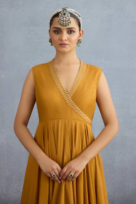 Shop Torani Yellow Georgette, Muslin Mehre Jahan Embroidered Jacket With Angrakha Anarkali Online at Aza Fashions Shop_Torani_Yellow Georgette, Muslin Mehre Jahan Embroidered Jacket With Angrakha Anarkali _Online_at_Aza_Fashions