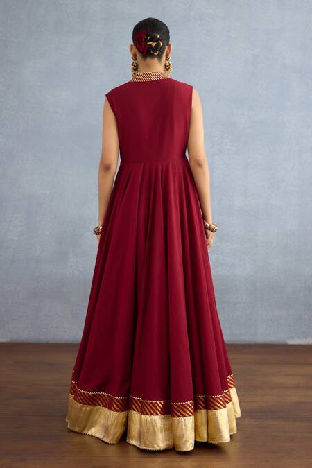 Torani Red Georgette, Muslin Shamse Jahan Embroidered Jacket With Angrakha Anarkali Online at Aza Fashions Torani_Red Georgette, Muslin Shamse Jahan Embroidered Jacket With Angrakha Anarkali _Online_at_Aza_Fashions