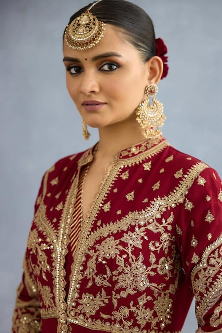 Buy Torani Red Georgette, Muslin Shamse Jahan Embroidered Jacket With Angrakha Anarkali Buy_Torani_Red Georgette, Muslin Shamse Jahan Embroidered Jacket With Angrakha Anarkali