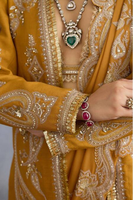 Buy Torani Yellow Georgette, Mehre Parthi Floral Paisley Vine Embroidered Jacket Saree Set Online at Aza Fashions Buy_Torani_Yellow Georgette, Mehre Parthi Floral Paisley Vine Embroidered Jacket Saree Set _Online_at_Aza_Fashions