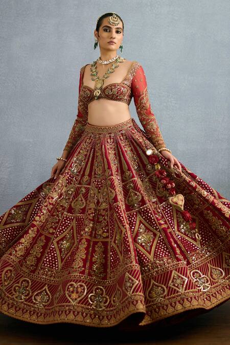Shop Torani Red Organza, Jersey, Silk, Net Pearls, Shamse Tania Embroidered Lehenga Set Online at Aza Fashions Shop_Torani_Red Organza, Jersey, Silk, Net Pearls, Shamse Tania Embroidered Lehenga Set _Online_at_Aza_Fashions