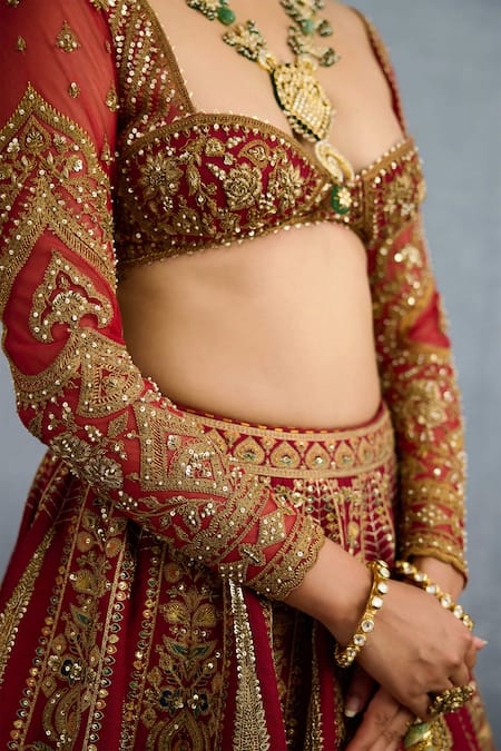 Buy Torani Red Organza, Jersey, Silk, Net Pearls, Shamse Tania Embroidered Lehenga Set Buy_Torani_Red Organza, Jersey, Silk, Net Pearls, Shamse Tania Embroidered Lehenga Set