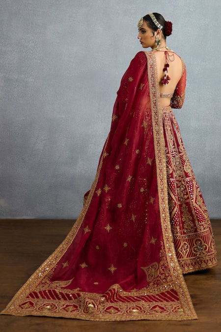 Shop Torani Red Organza, Jersey, Silk, Net Pearls, Shamse Tania Embroidered Lehenga Set at Aza Fashions Shop_Torani_Red Organza, Jersey, Silk, Net Pearls, Shamse Tania Embroidered Lehenga Set _at_Aza_Fashions