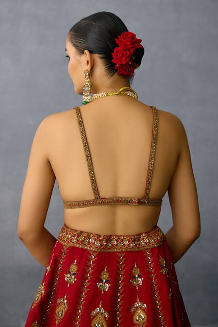 Torani Red Organza, Jersey Zari, Sequins, Pearls Shamse Reia Embroidered Lehenga Set at Aza Fashions Torani_Red Organza, Jersey Zari, Sequins, Pearls Shamse Reia Embroidered Lehenga Set _at_Aza_Fashions