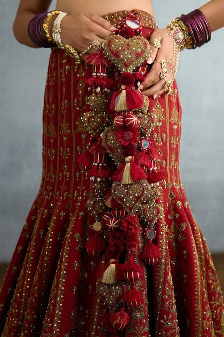 Shop Torani Red Organza, Jersey, Silk Pearls, Sequins, Shamse Raisa Embroidered Lehenga Set Online at Aza Fashions Shop_Torani_Red Organza, Jersey, Silk Pearls, Sequins, Shamse Raisa Embroidered Lehenga Set _Online_at_Aza_Fashions