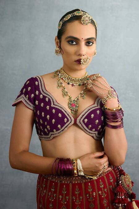 Torani Red Organza, Jersey, Silk Pearls, Sequins, Shamse Raisa Embroidered Lehenga Set at Aza Fashions Torani_Red Organza, Jersey, Silk Pearls, Sequins, Shamse Raisa Embroidered Lehenga Set _at_Aza_Fashions