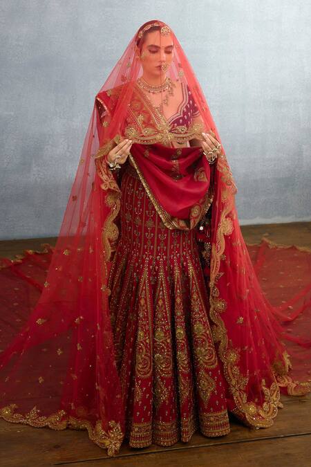 Buy Torani Red Organza, Jersey, Silk Pearls, Sequins, Shamse Raisa Embroidered Lehenga Set Buy_Torani_Red Organza, Jersey, Silk Pearls, Sequins, Shamse Raisa Embroidered Lehenga Set