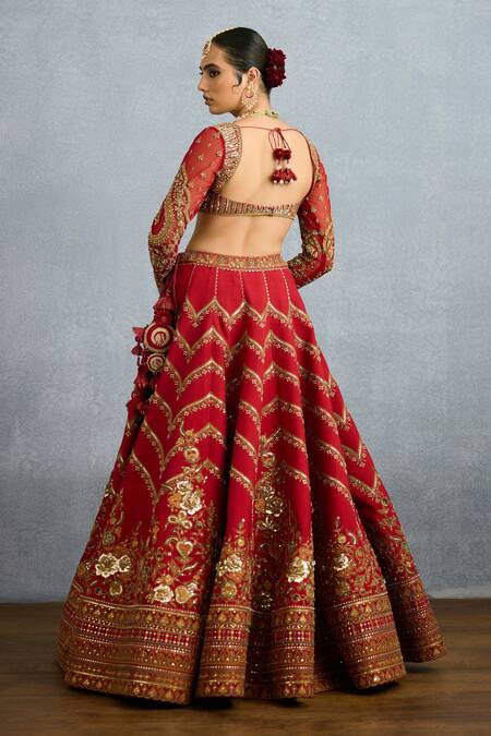 Torani_Red Organza, Jersey Pearls, Sequins, Zari Shamse Fariha Embroidered Lehenga Set _at_Aza_Fashions