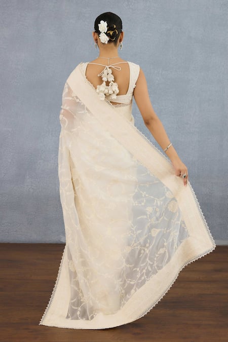 Shop Torani Ivory Organza Sequins, Embroidery Maahe Ilina Saree at Aza Fashions Shop_Torani_Ivory Organza Sequins, Embroidery Maahe Ilina Saree _at_Aza_Fashions