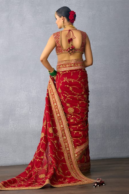 Shop Torani Red Organza, Jersey Zari, Sequins Shamse Ilina Embroidered Saree at Aza Fashions Shop_Torani_Red Organza, Jersey Zari, Sequins Shamse Ilina Embroidered Saree _at_Aza_Fashions