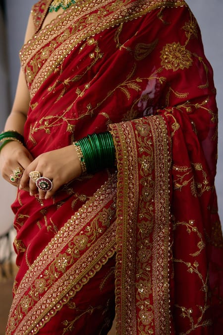Buy Torani Red Organza, Jersey Zari, Sequins Shamse Ilina Embroidered Saree Online at Aza Fashions Buy_Torani_Red Organza, Jersey Zari, Sequins Shamse Ilina Embroidered Saree _Online_at_Aza_Fashions