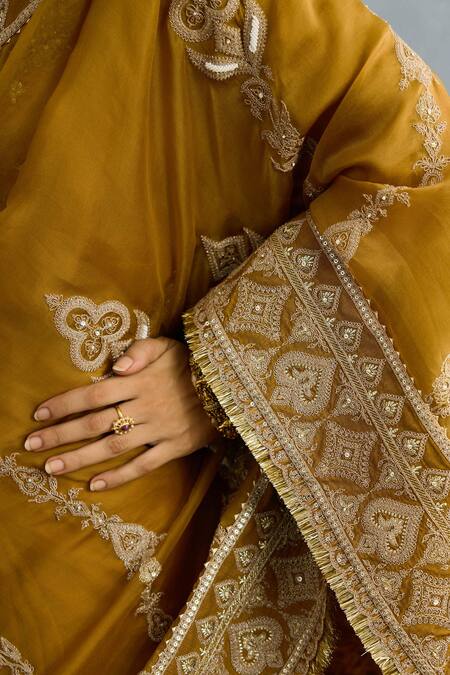 Torani_Yellow Organza, Net Zari, Sequins Mehre Mariam Embroidered Saree _Online_at_Aza_Fashions