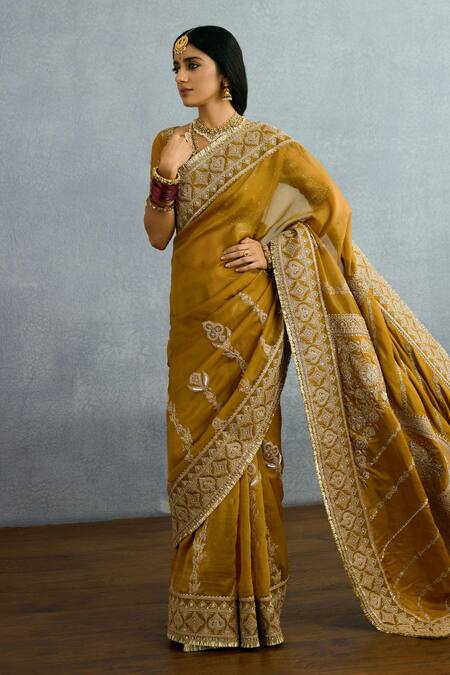 Buy_Torani_Yellow Organza, Net Zari, Sequins Mehre Mariam Embroidered Saree _Online_at_Aza_Fashions